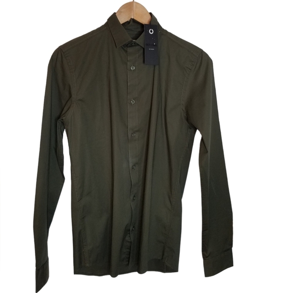 NWT Only & Sons Long Sleeve Shirt Olive  Green Extra Slim Fit Size Small - Picture 1 of 10